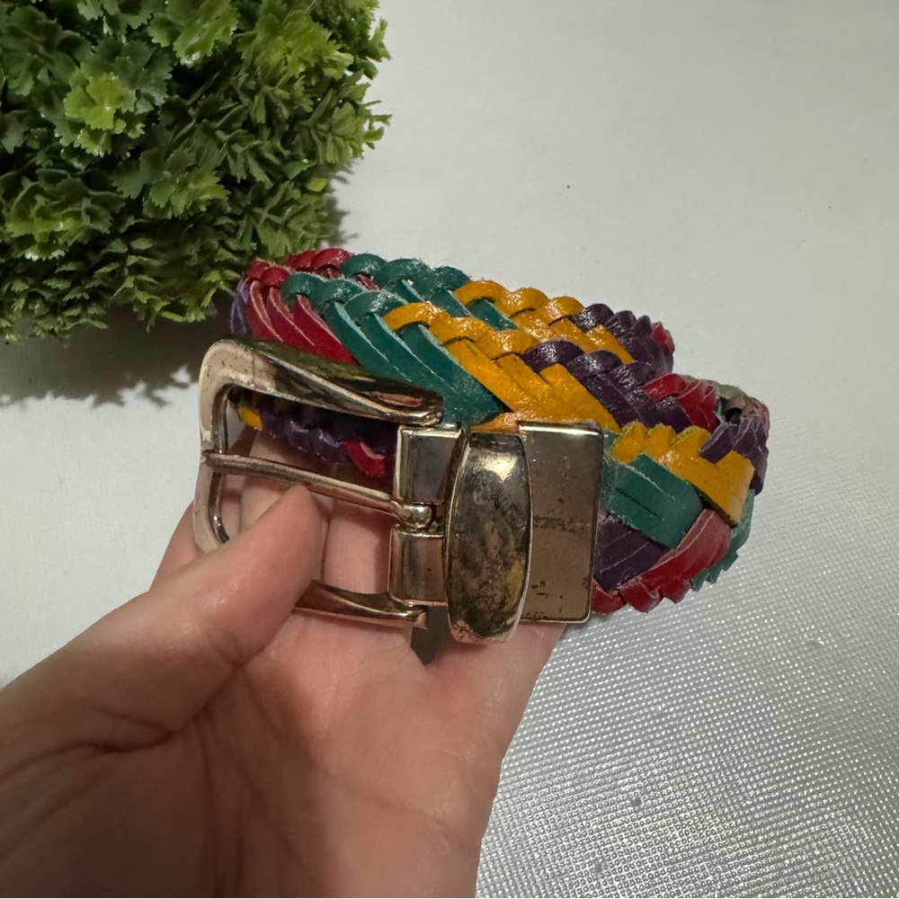 Vintage Express Rainbow Colorful‎ Genuine leather Braided Woven Belt Size Small
